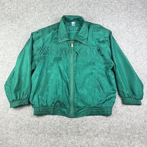 VTG Fu Da International 100% Silk Jacket Womens PL Petite Large Green Floral*